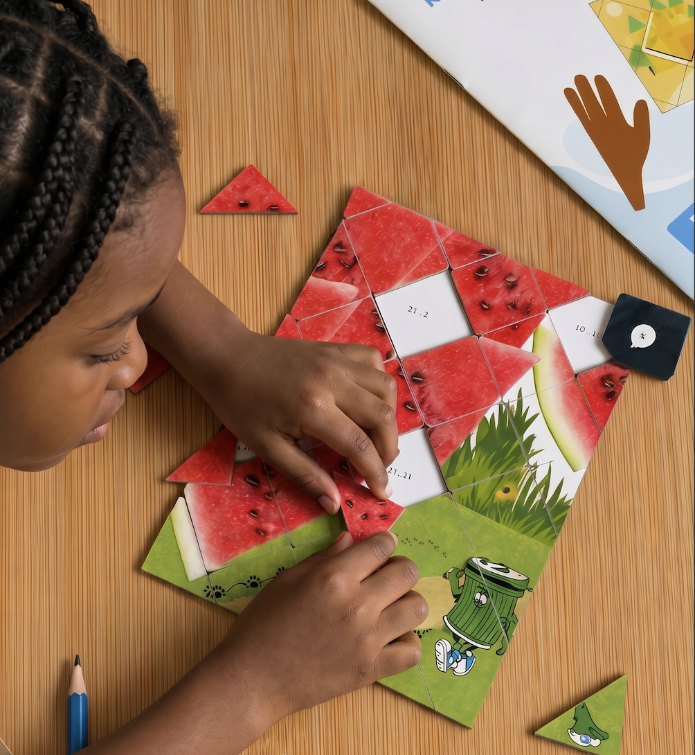Girl placing a piece on her Keko puzzle