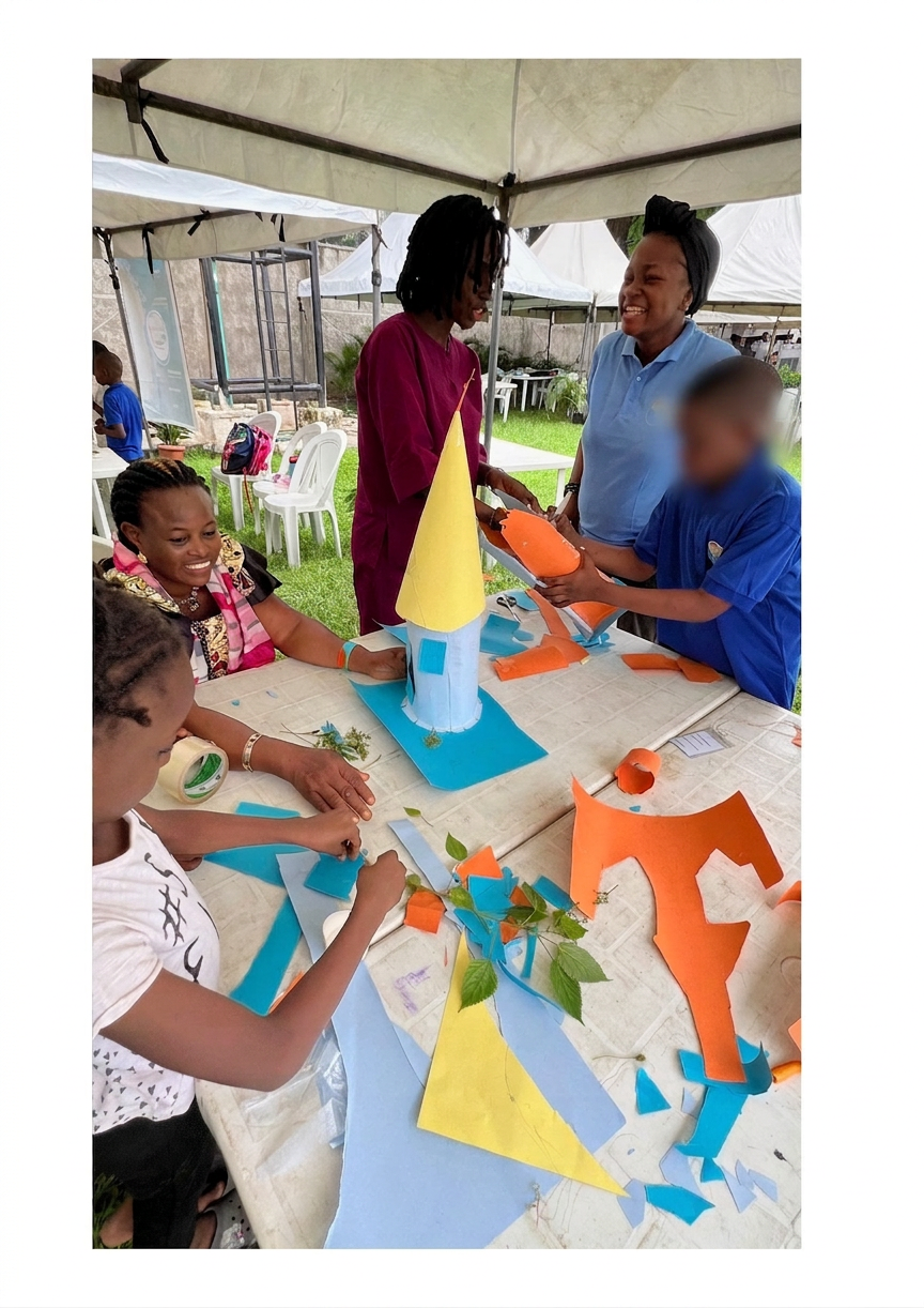 Children building engineering constructions together